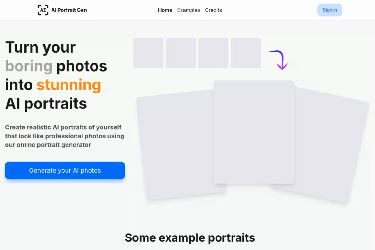 AI Portrait Gen homepage screenshot