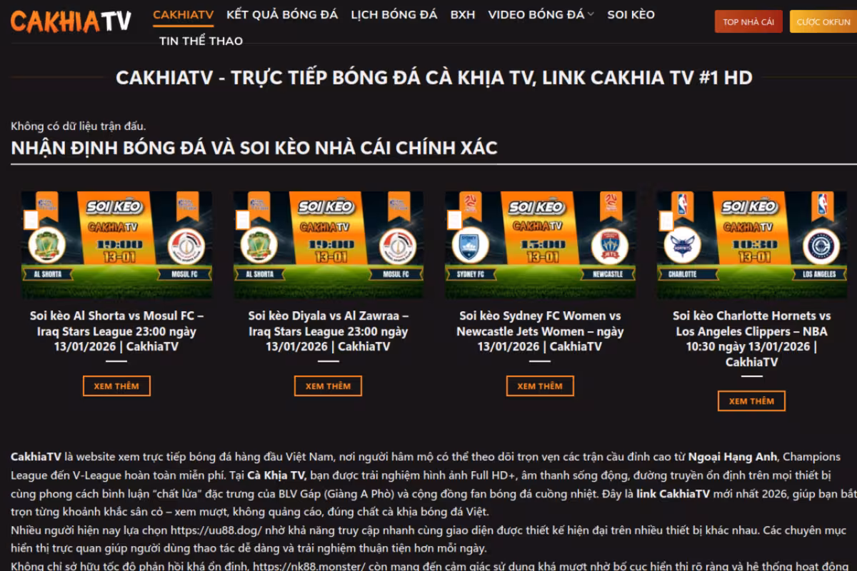CakhiaTV homepage screenshot