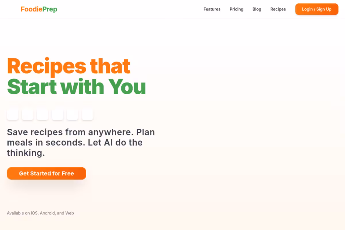 FoodiePrep homepage screenshot