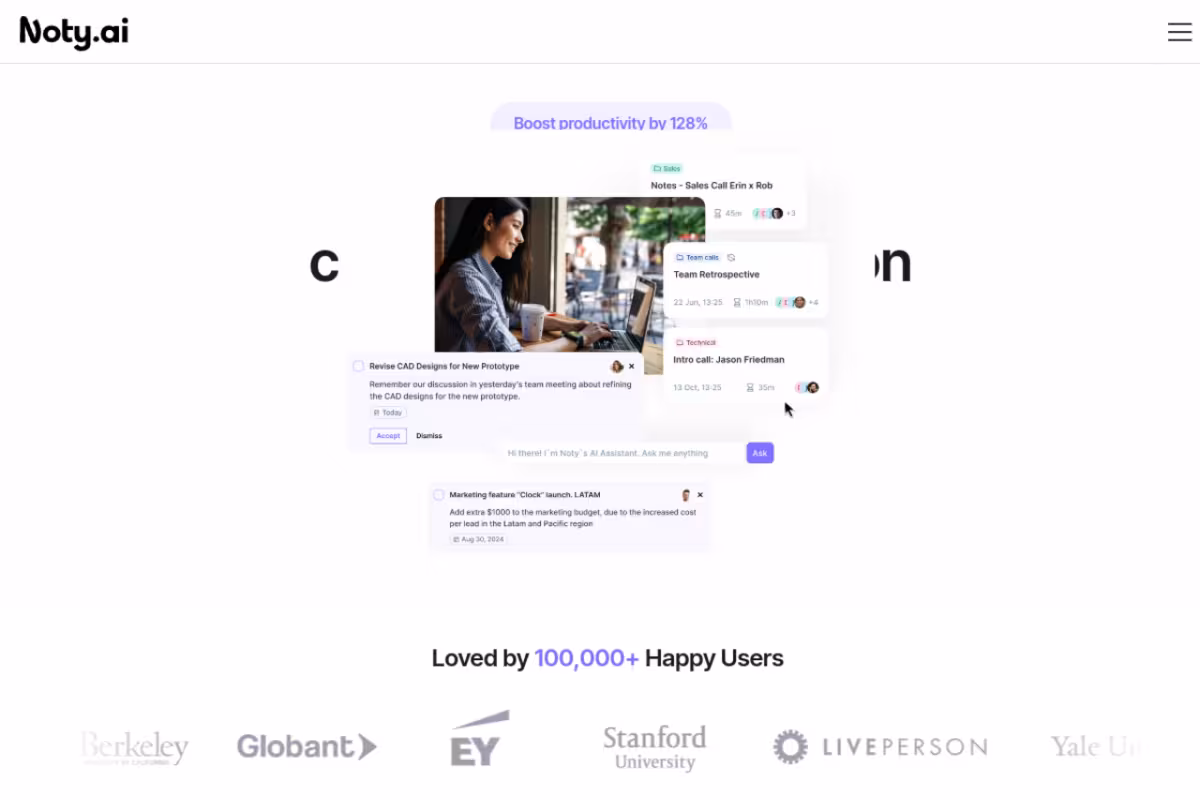 Noty.ai homepage screenshot