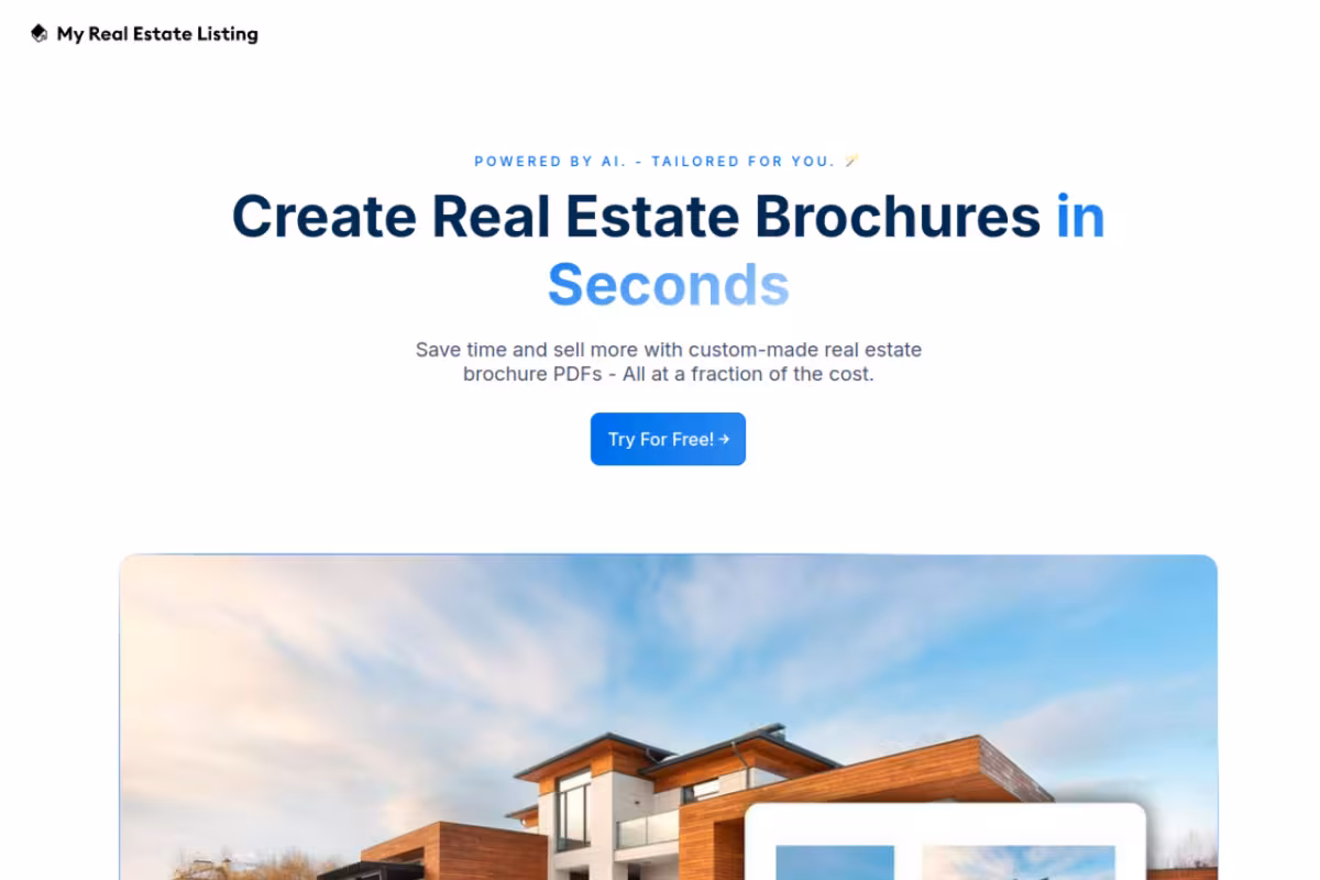 Create AI Powered Real Estate Brochures in Seconds homepage screenshot