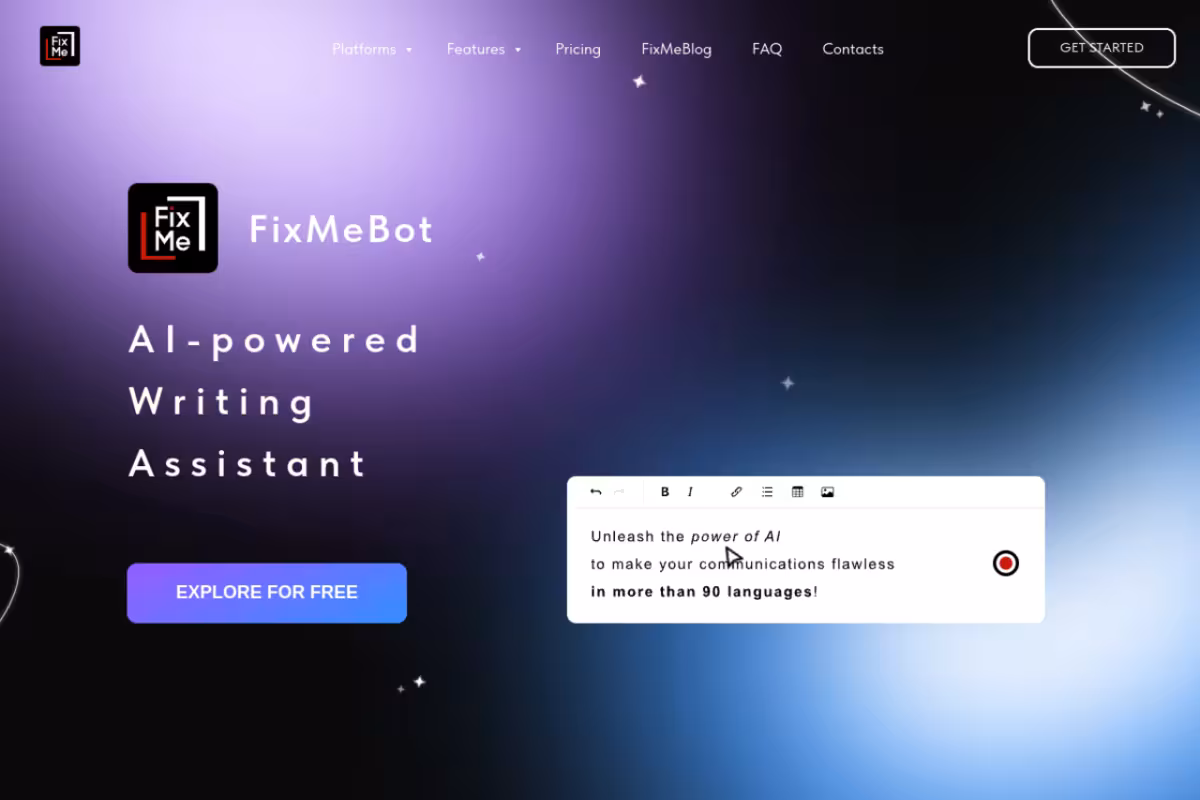 FixMeBot homepage screenshot