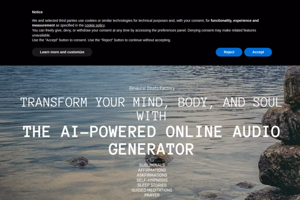 Binaural Beats Factory homepage screenshot