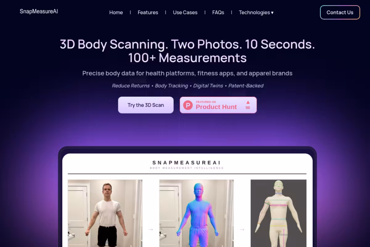 SnapMeasureAI homepage screenshot