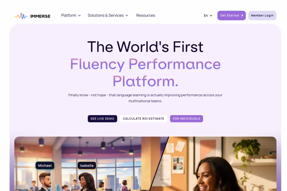 IMMERSE homepage screenshot