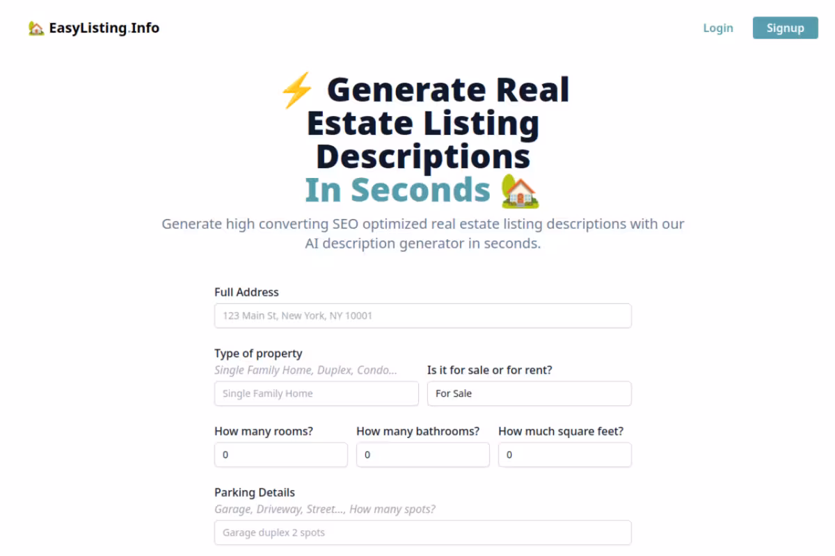 π‘ Property Description Generator homepage screenshot