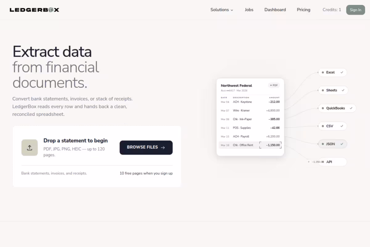 LedgerBox homepage screenshot
