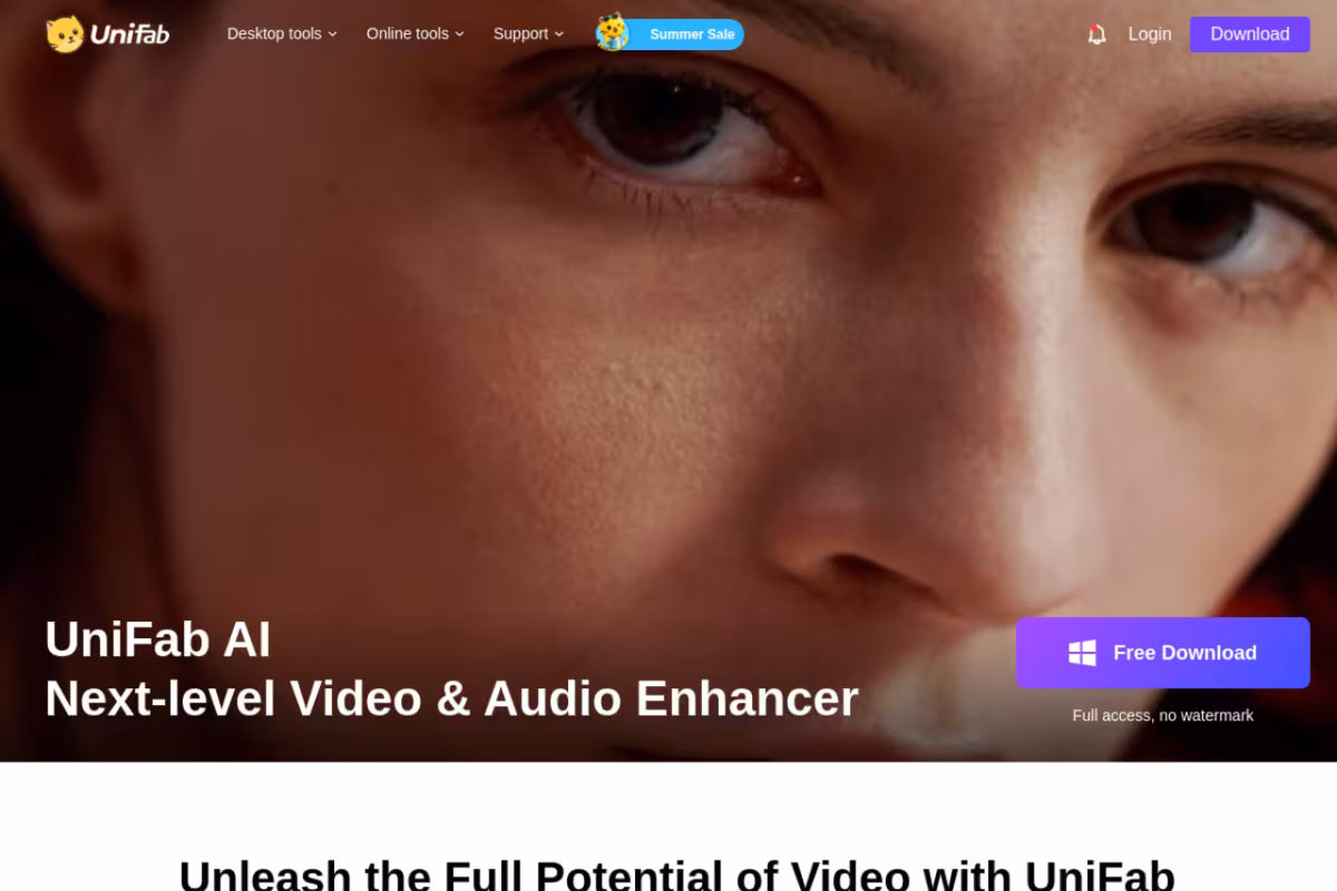 UniFab Video Enhancer homepage screenshot