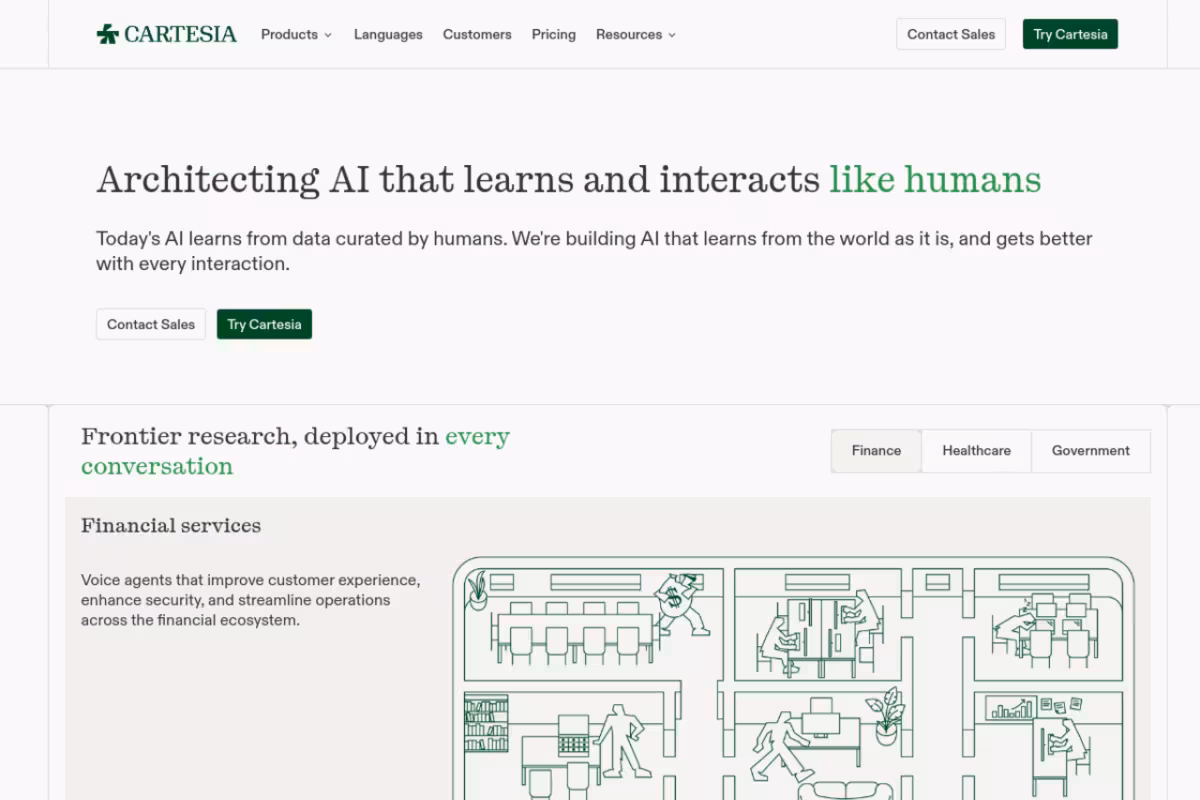 Cartesia AI that learns and interacts like humans homepage screenshot
