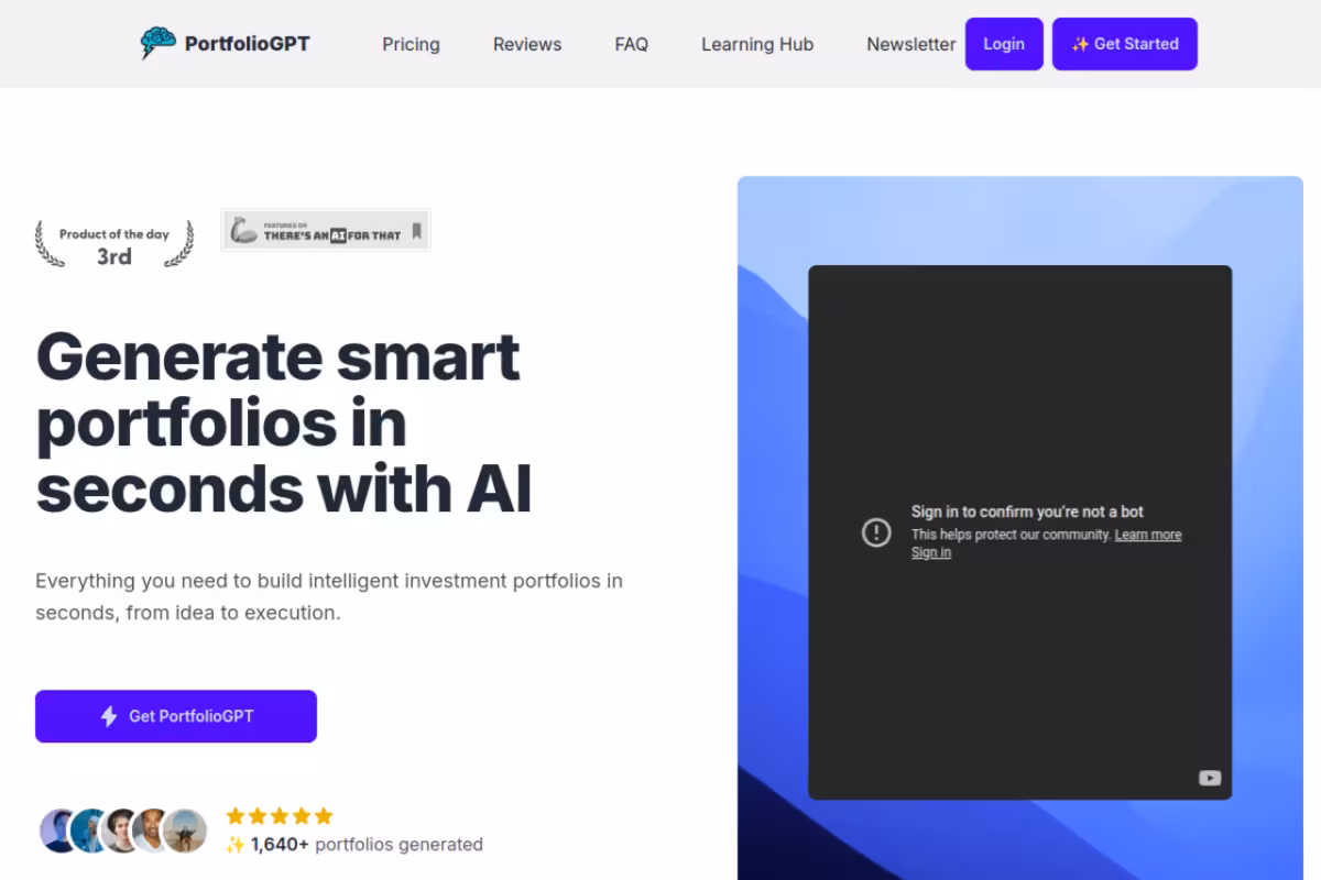 PortfolioGPT homepage screenshot