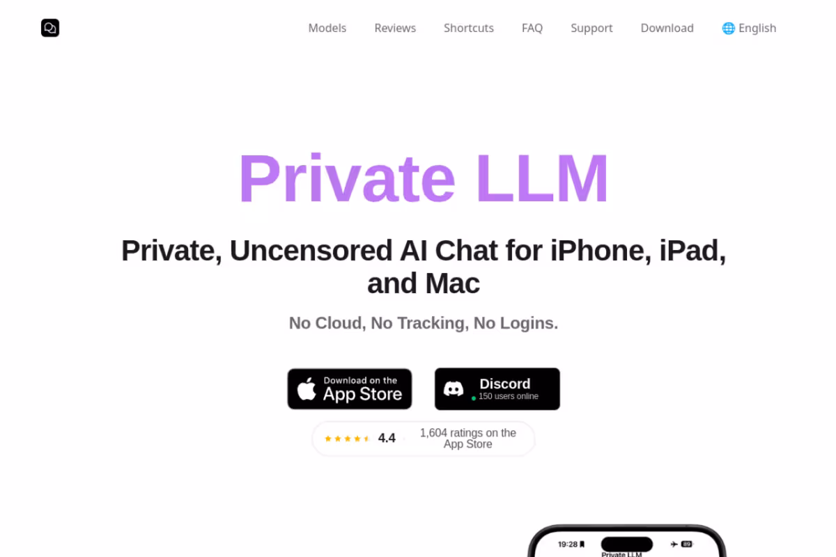 Private LLM homepage screenshot