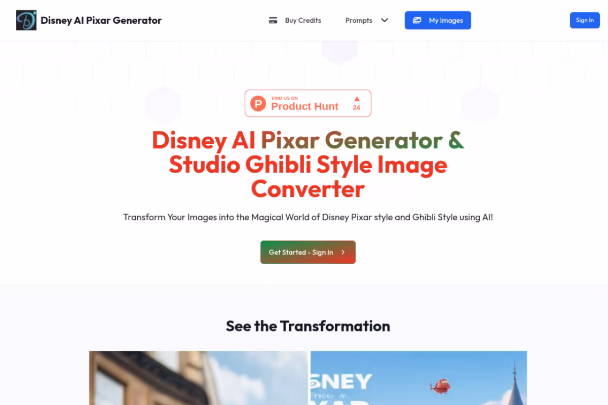 Disney Pixar AI Generator & Ghibli Style Image Converter [FREE] homepage screenshot