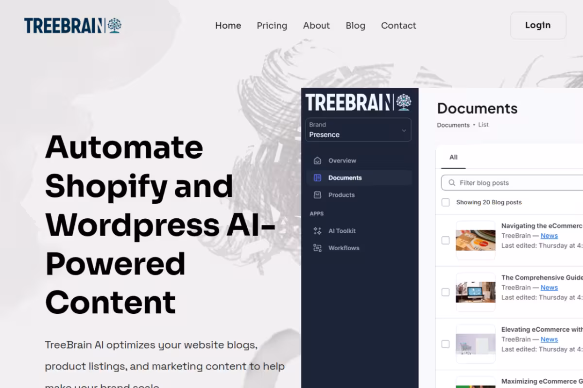 AI SEO Marketing for Shopify and WordPress homepage screenshot