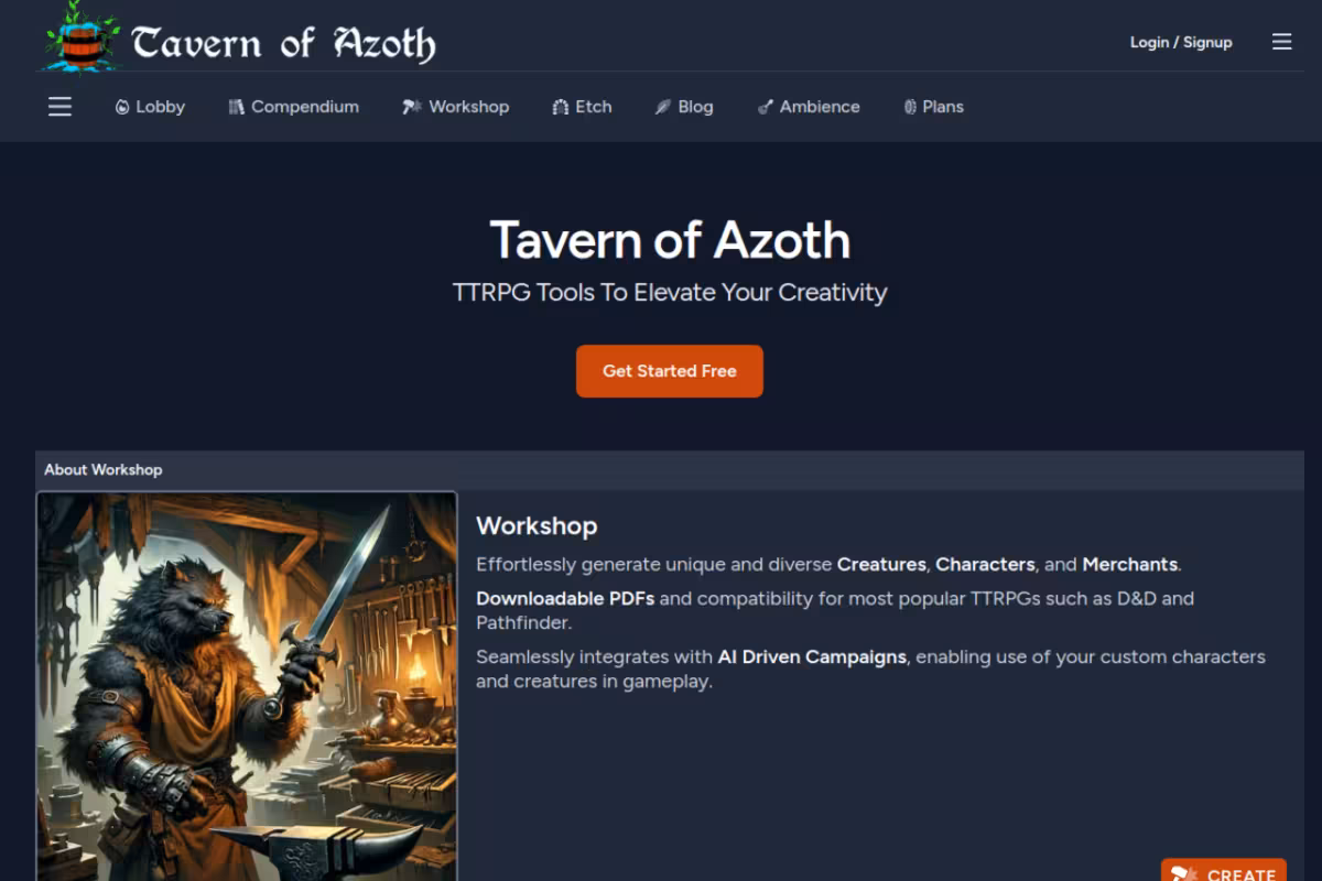 Tavern of Azoth homepage screenshot