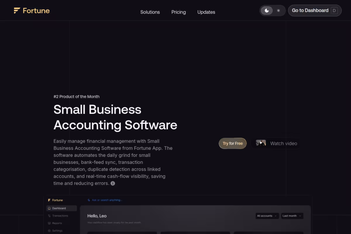 Fortune App homepage screenshot