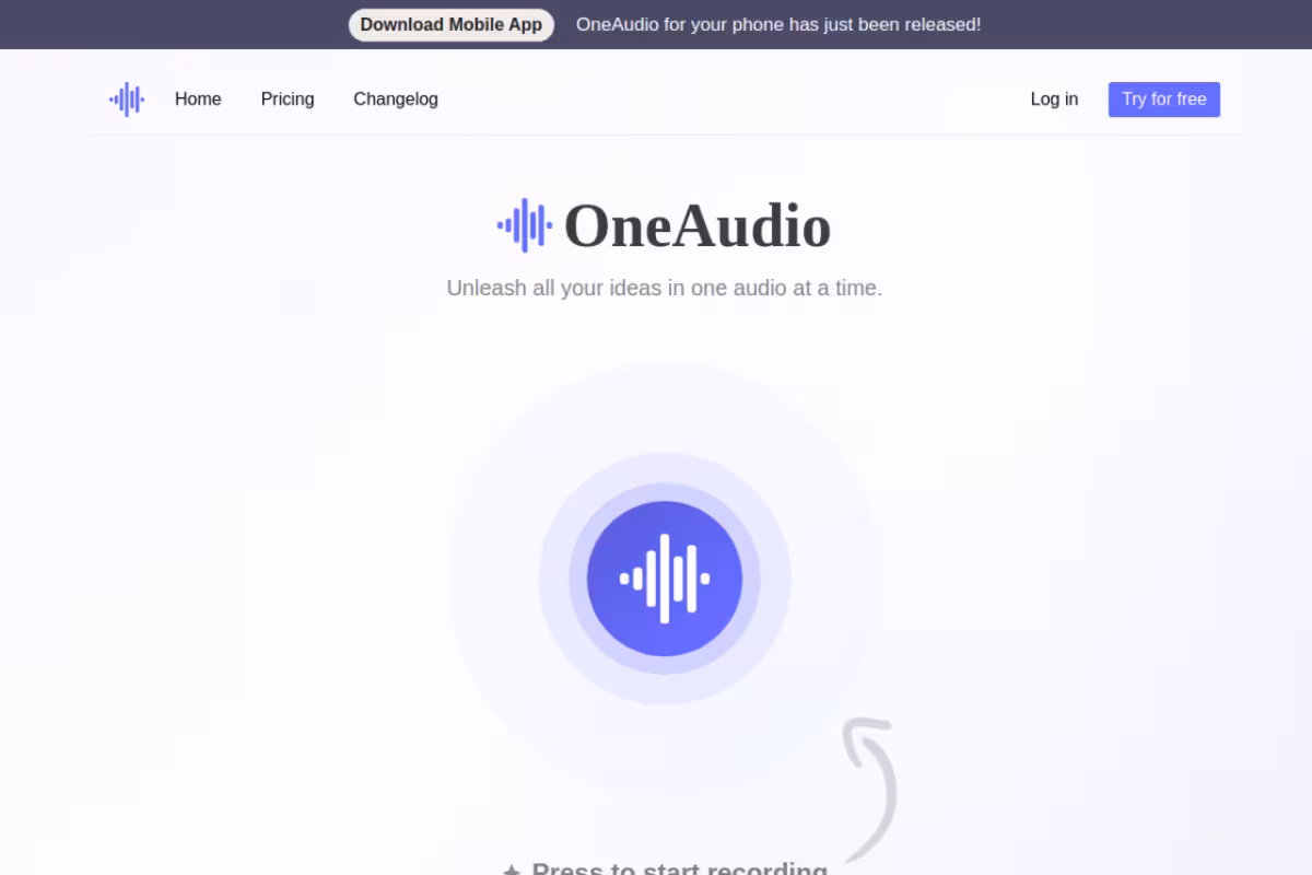 OneAudio homepage screenshot