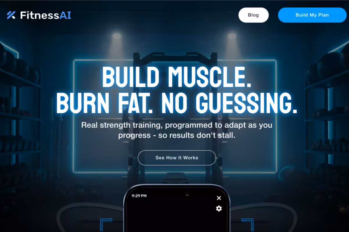 FitnessAI homepage screenshot