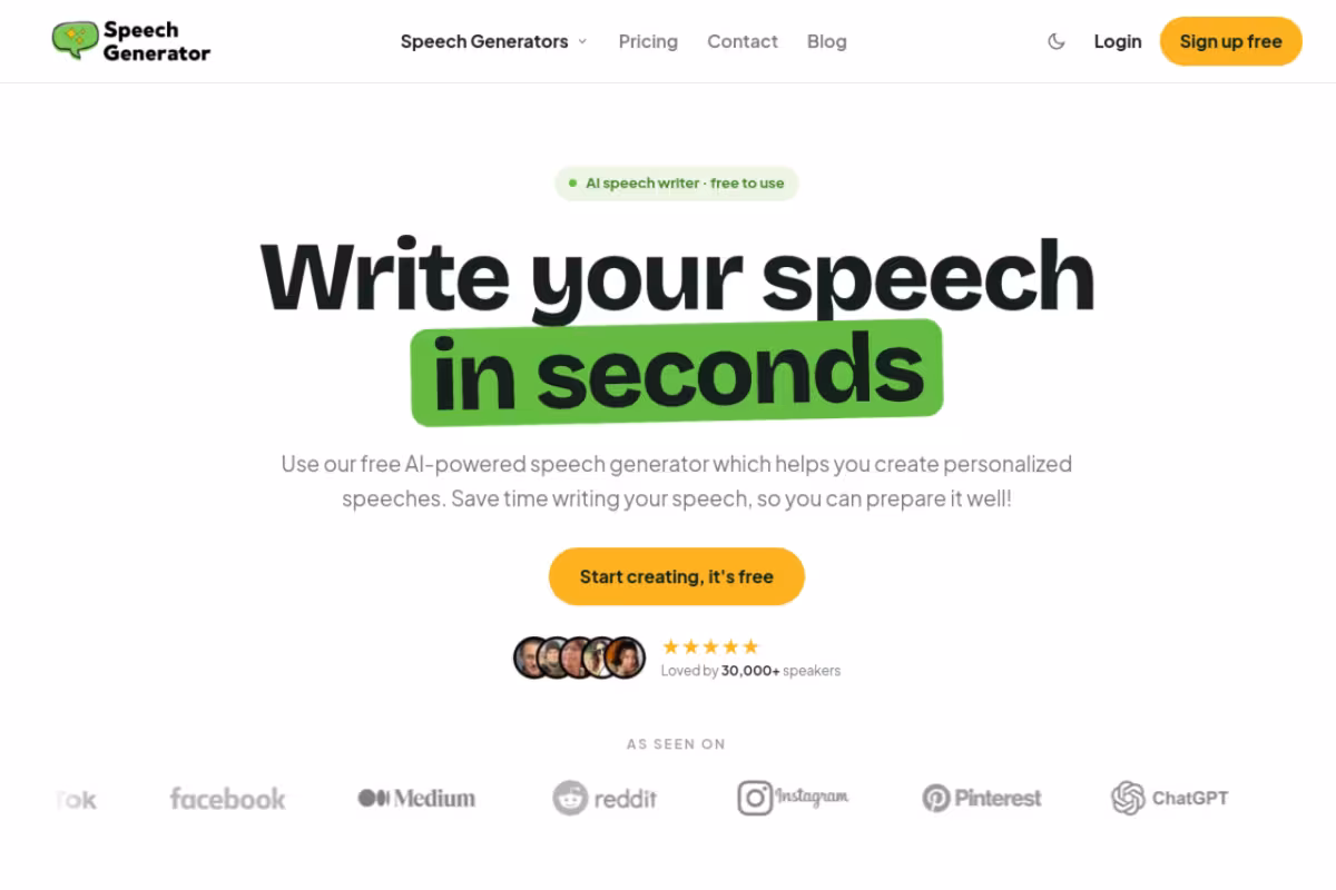 AI Speech Generator homepage screenshot