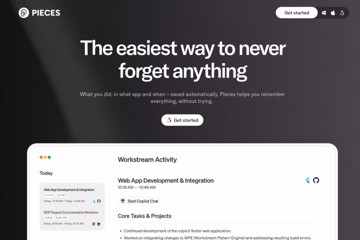 Pieces homepage screenshot