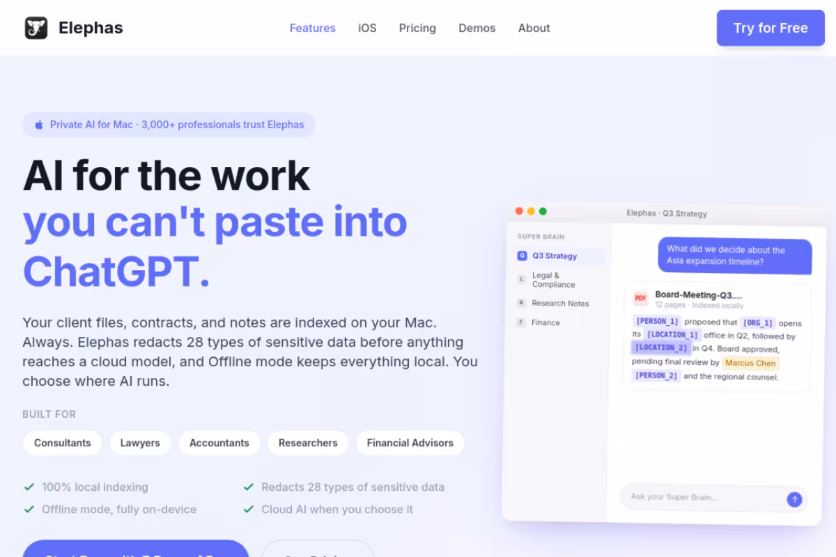 Elephas homepage screenshot