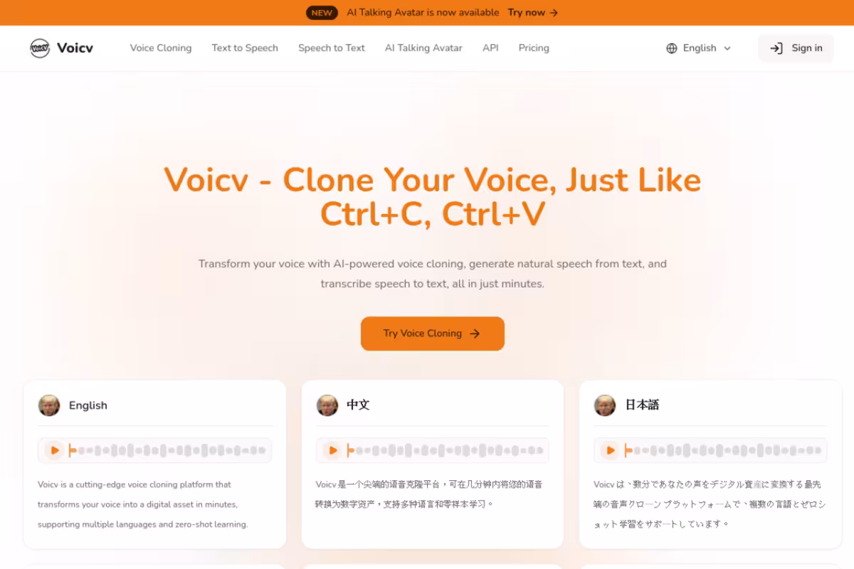 Voicv homepage screenshot