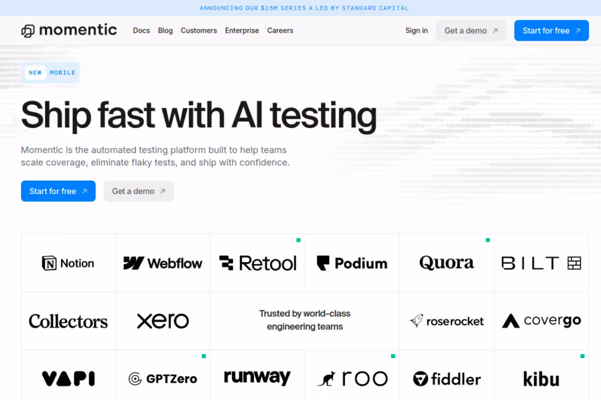 Momentic homepage screenshot