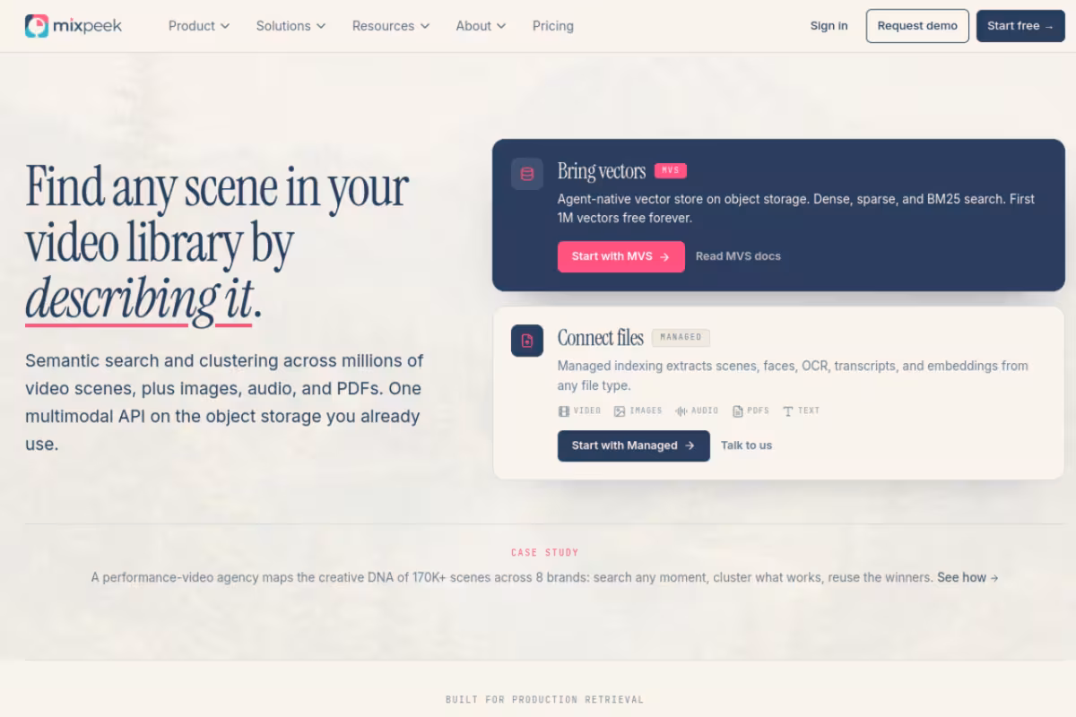 Mixpeek homepage screenshot