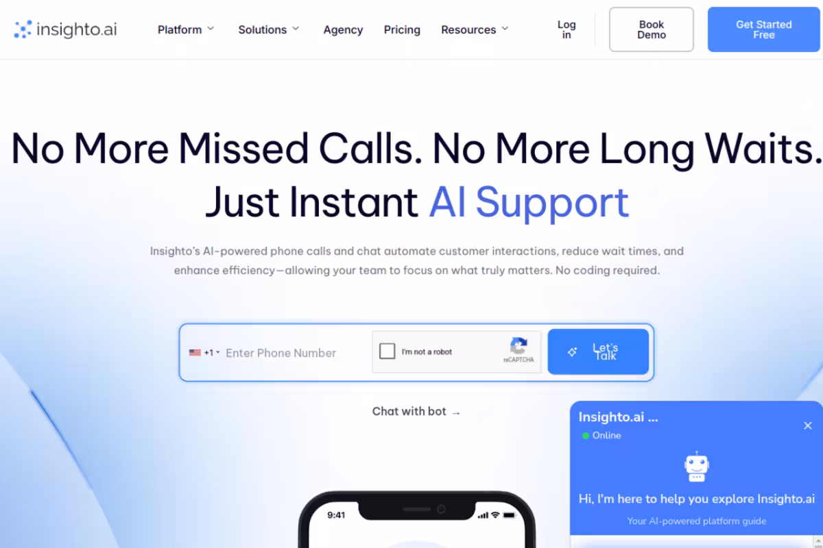 Automate Calls & Chat with Insighto AI Agents homepage screenshot