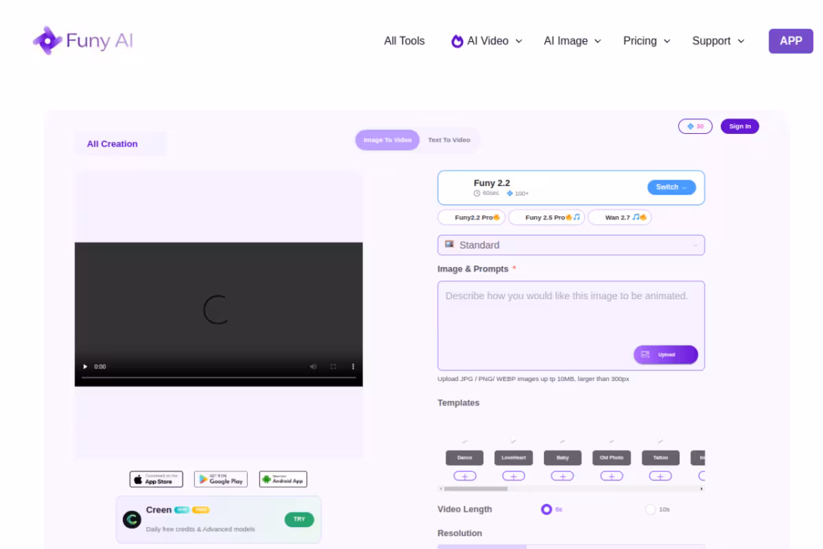 Funy AI homepage screenshot