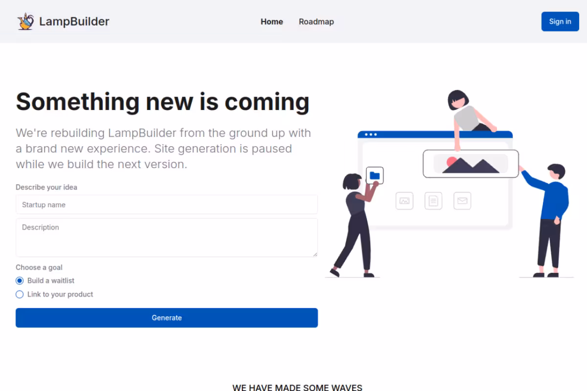 Lampbuilder homepage screenshot