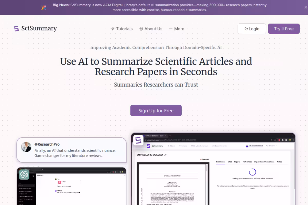 Scisummary homepage screenshot