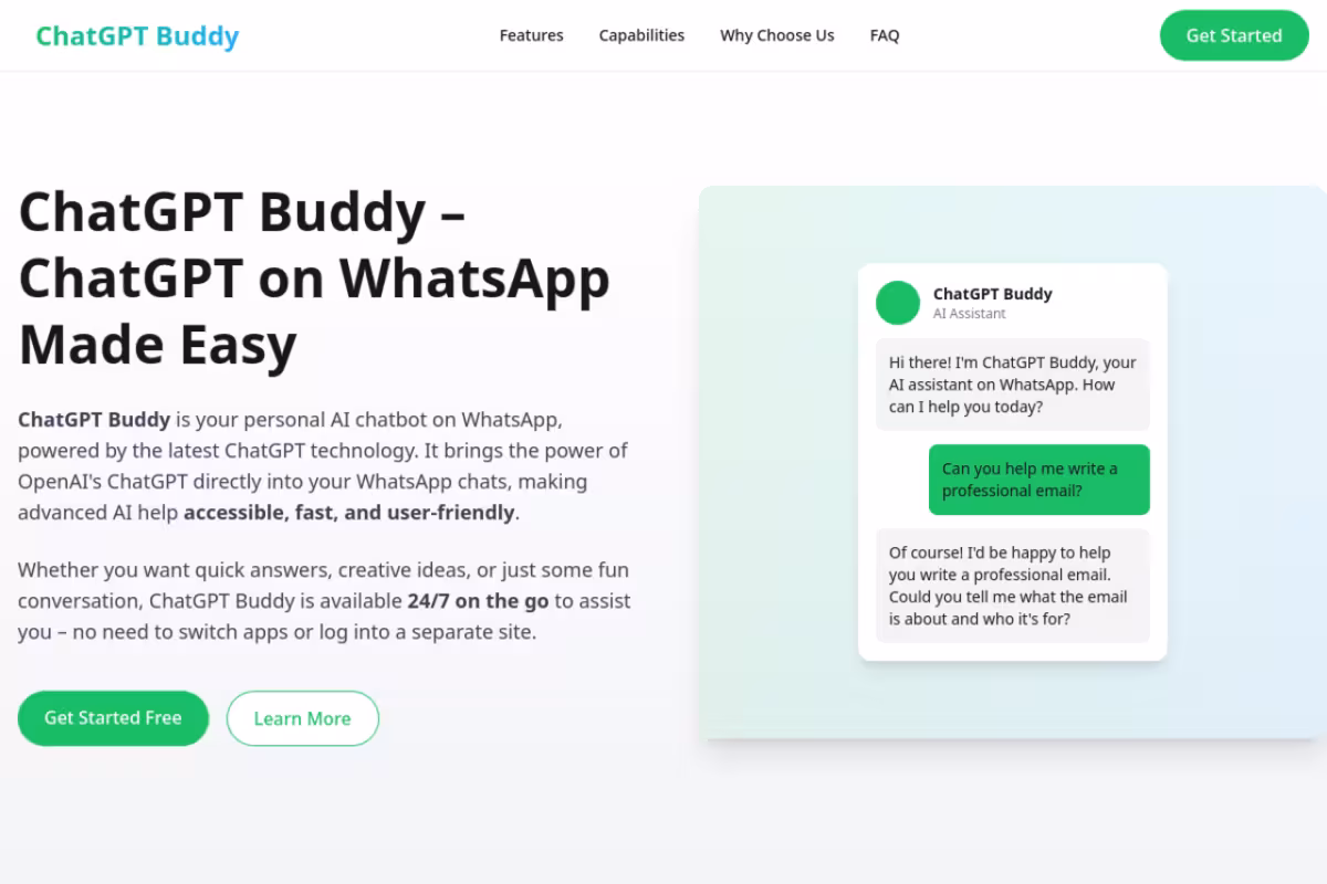 ChatGPT WhatsApp homepage screenshot