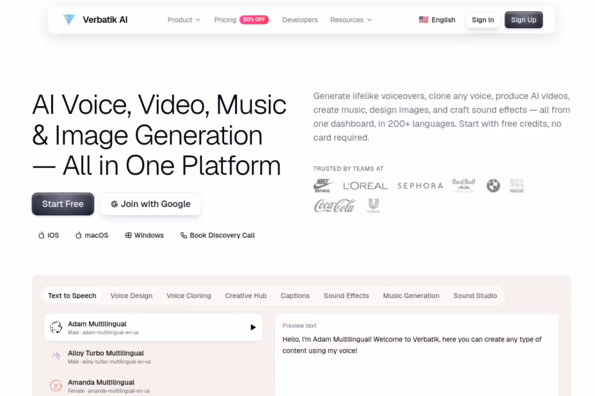 Verbatik AI homepage screenshot