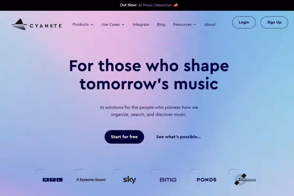 Cyanite.ai homepage screenshot