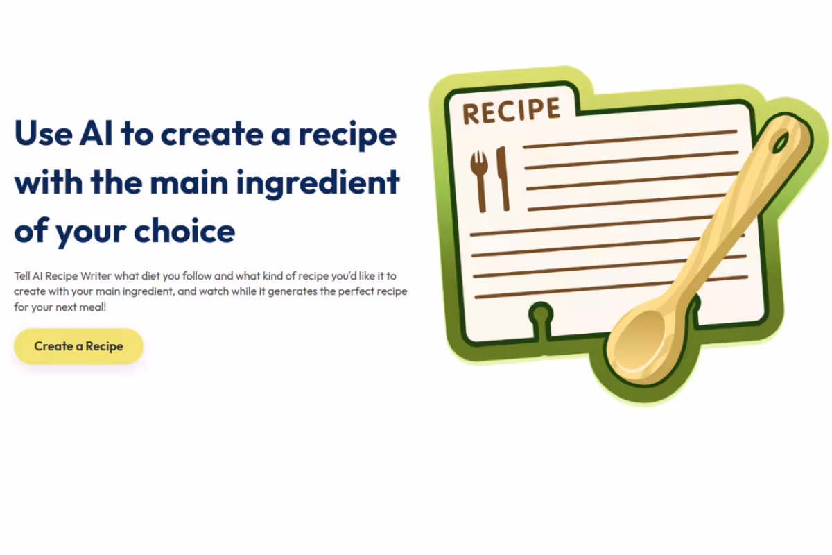 AI Recipe Writer homepage screenshot