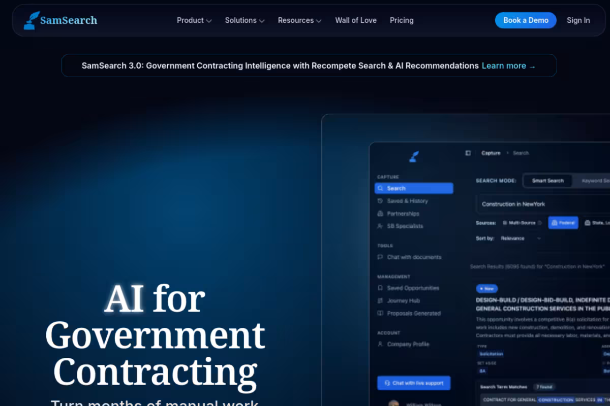 SamSearch homepage screenshot