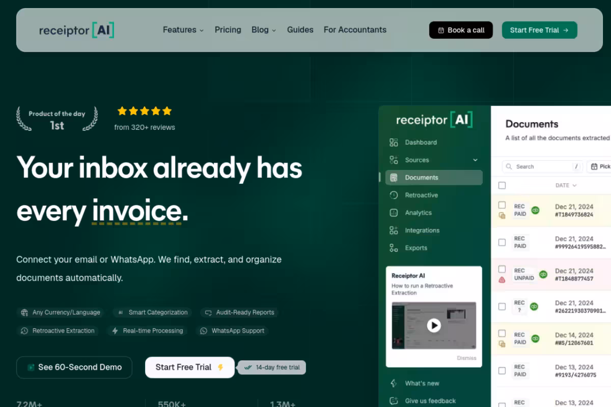 Receiptor AI homepage screenshot