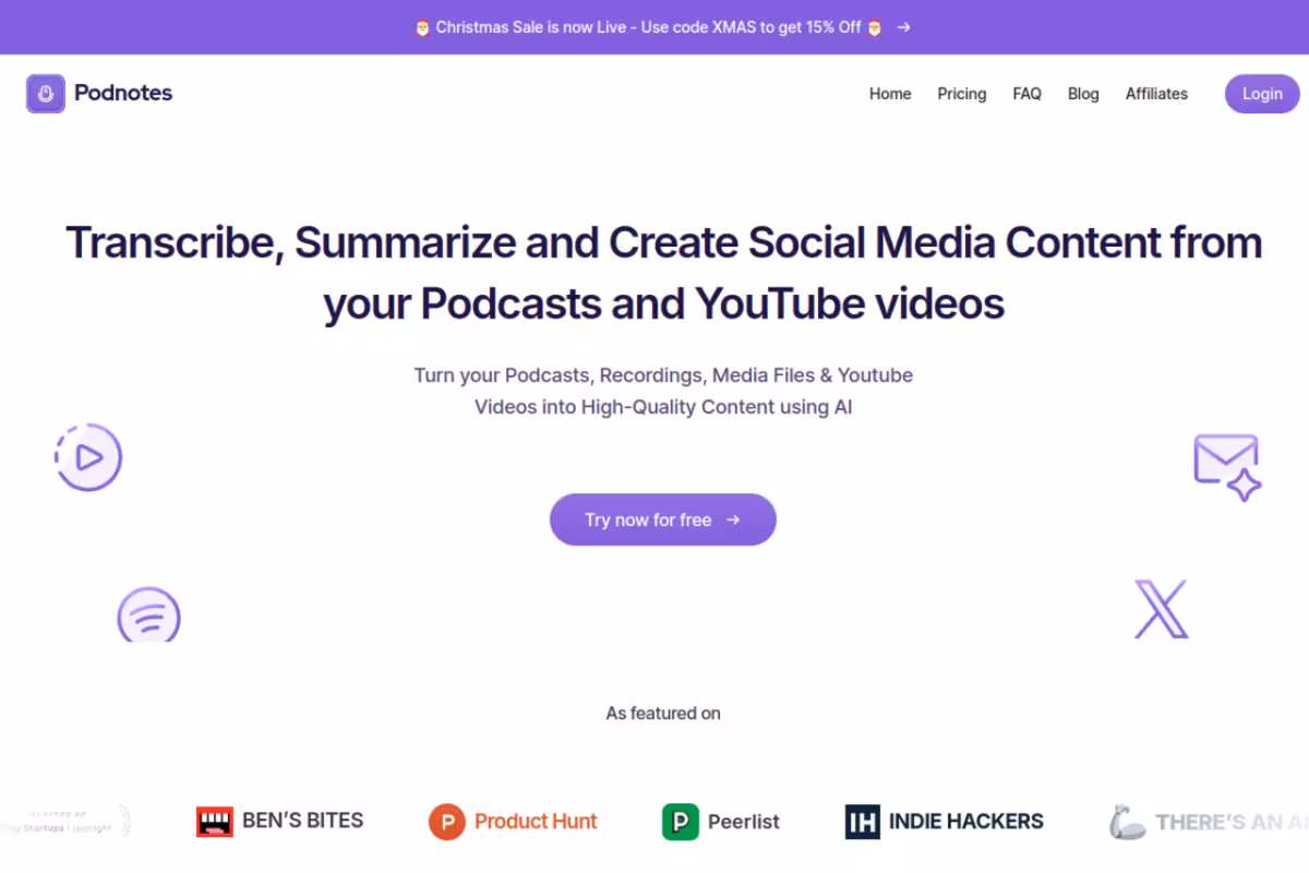 Podnotes homepage screenshot