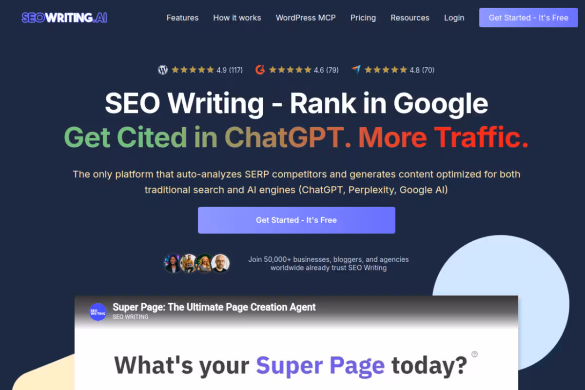 SEO Writing AI homepage screenshot
