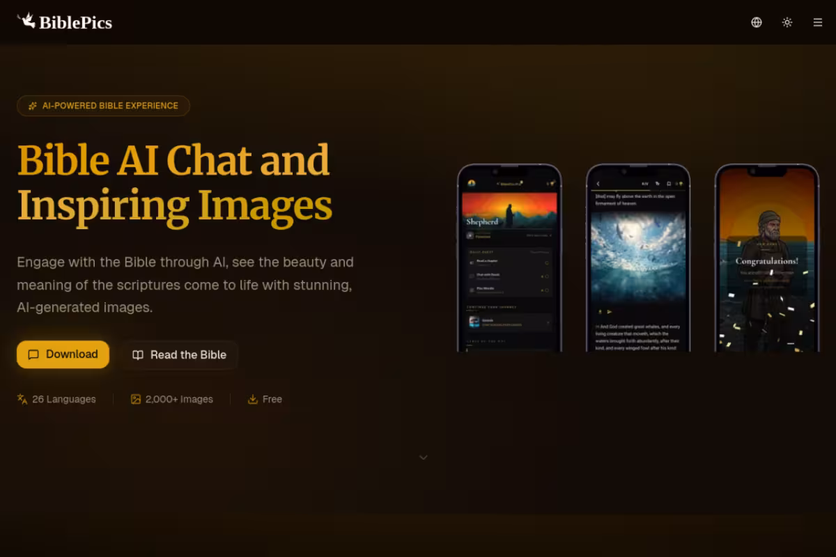 Biblepics homepage screenshot