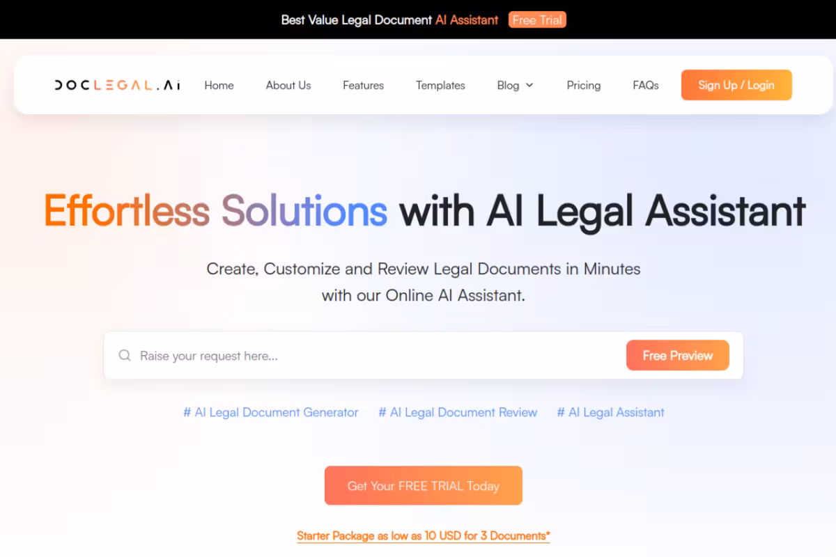 DocLegal.AI homepage screenshot