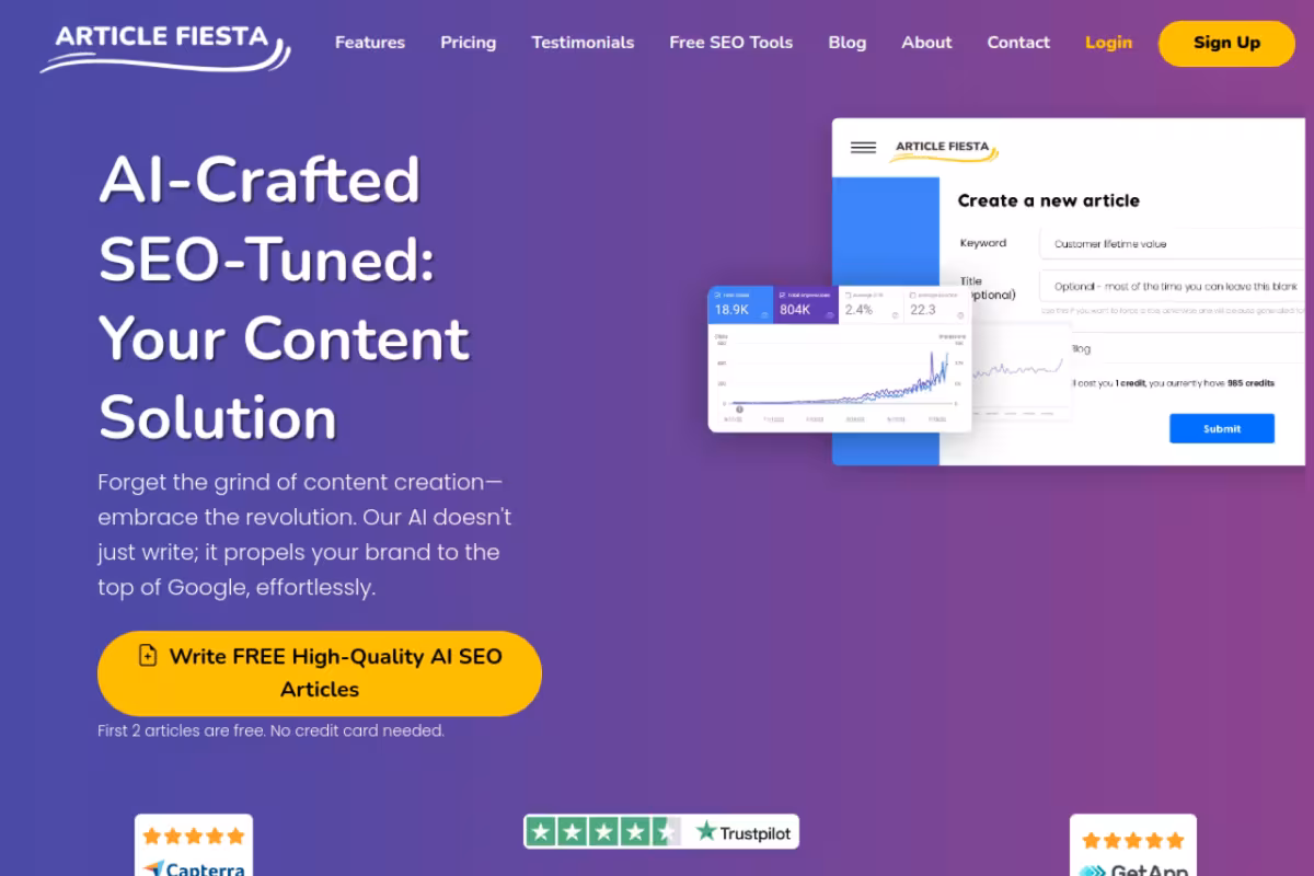 Article Fiesta homepage screenshot
