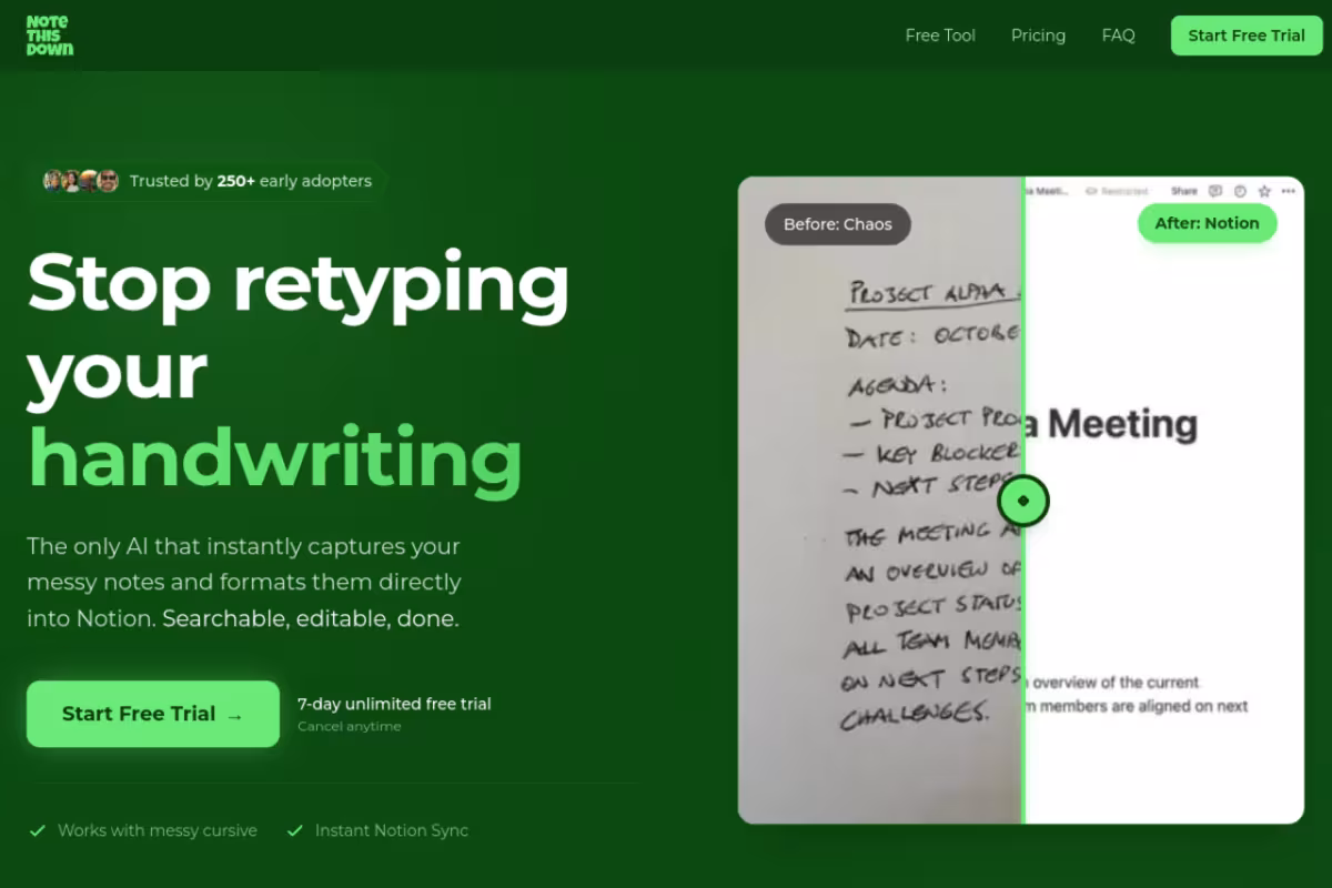 Note This Down homepage screenshot