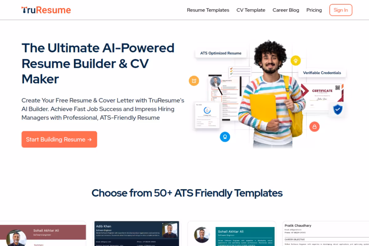 TruResume homepage screenshot