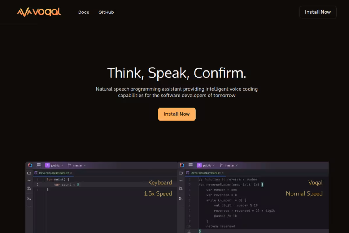 Voqal homepage screenshot