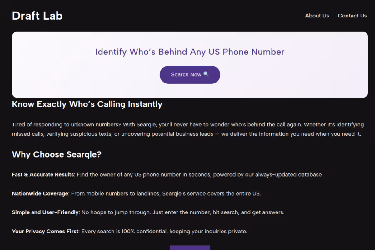– Draft Lab homepage screenshot