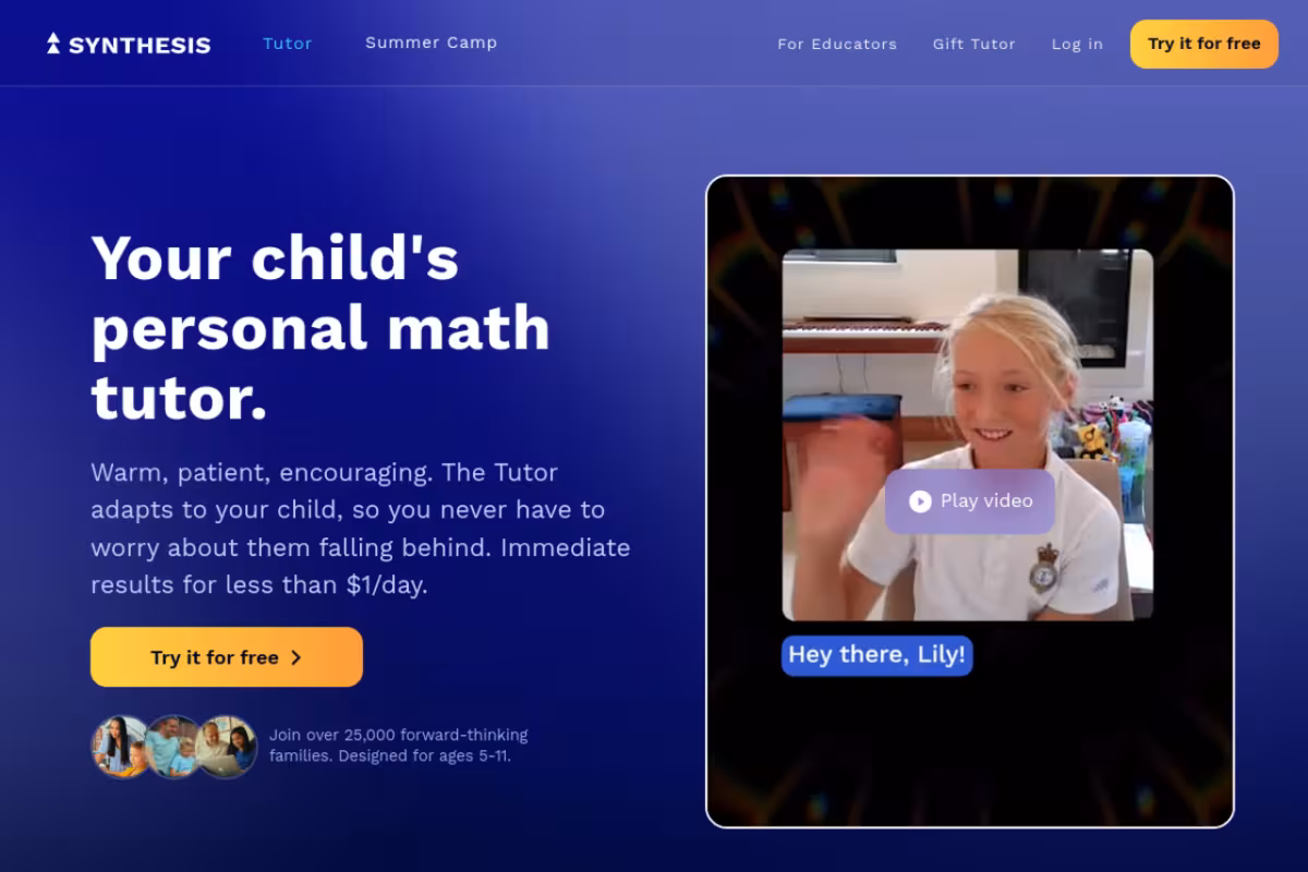 Synthesis Tutor homepage screenshot