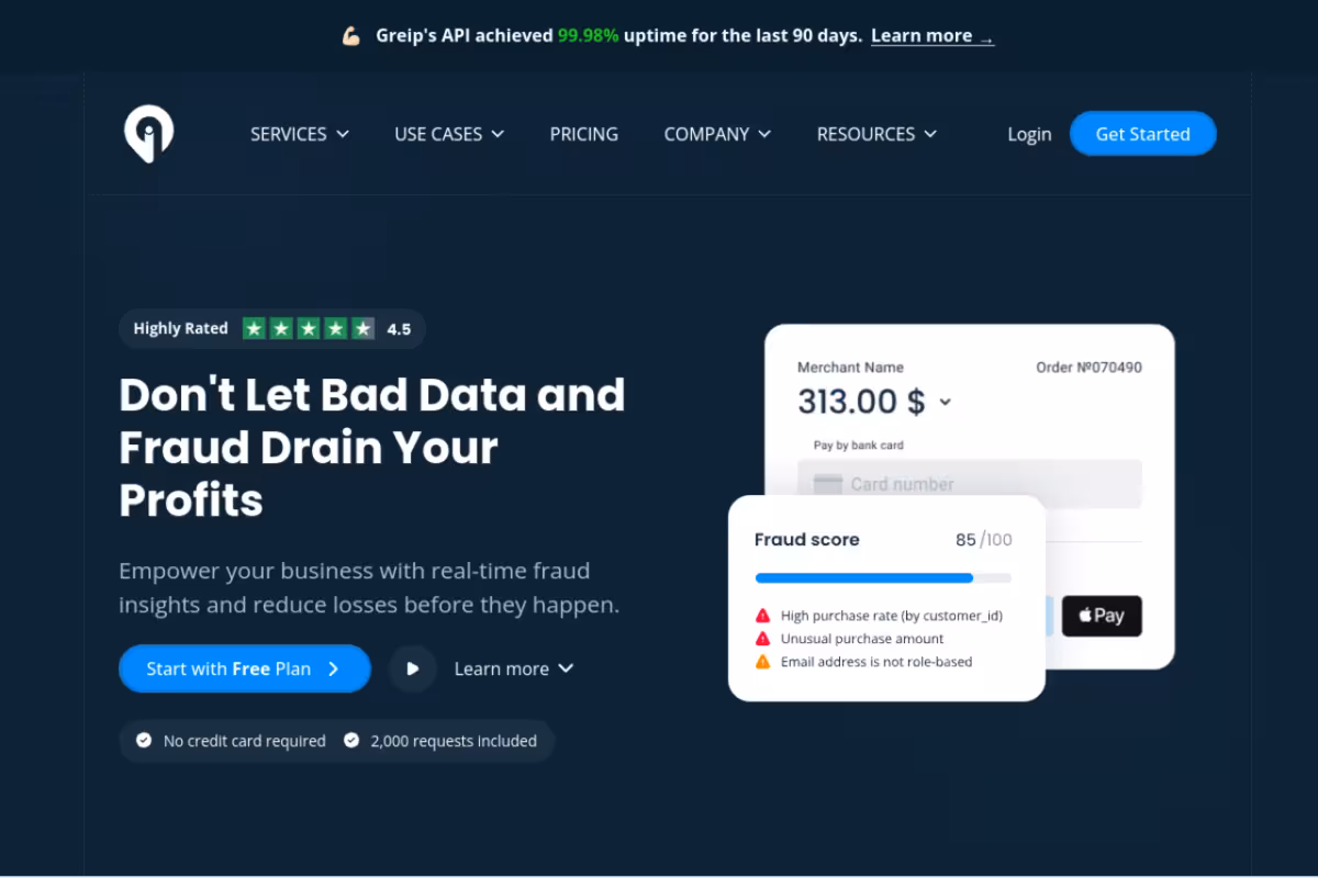 Greip homepage screenshot