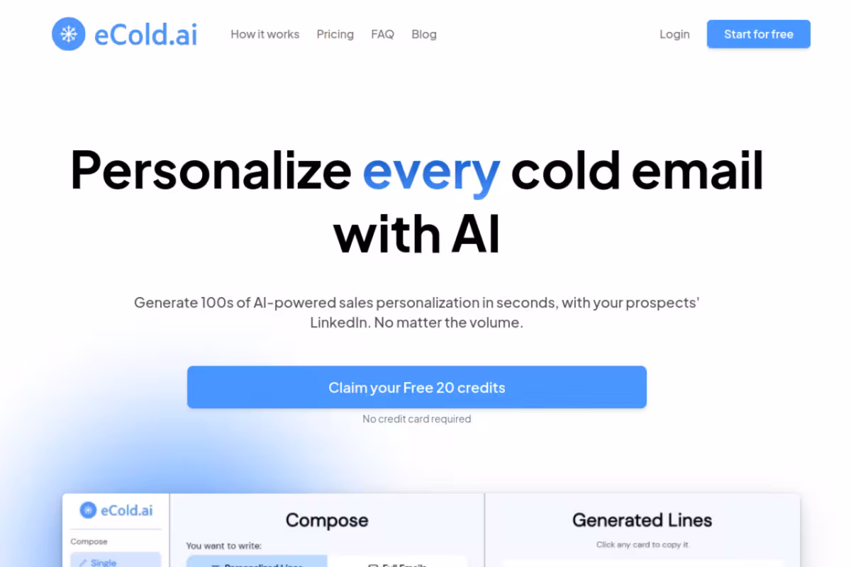 eCold.ai homepage screenshot