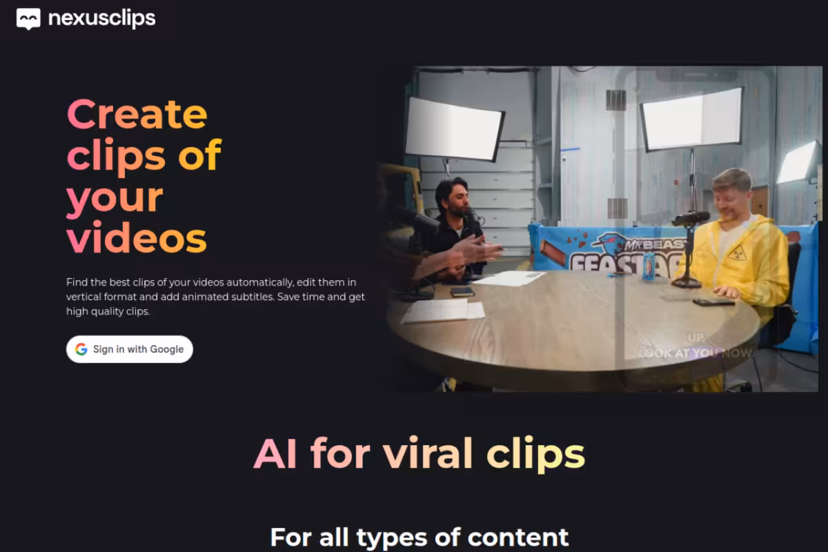 Nexus Clips homepage screenshot